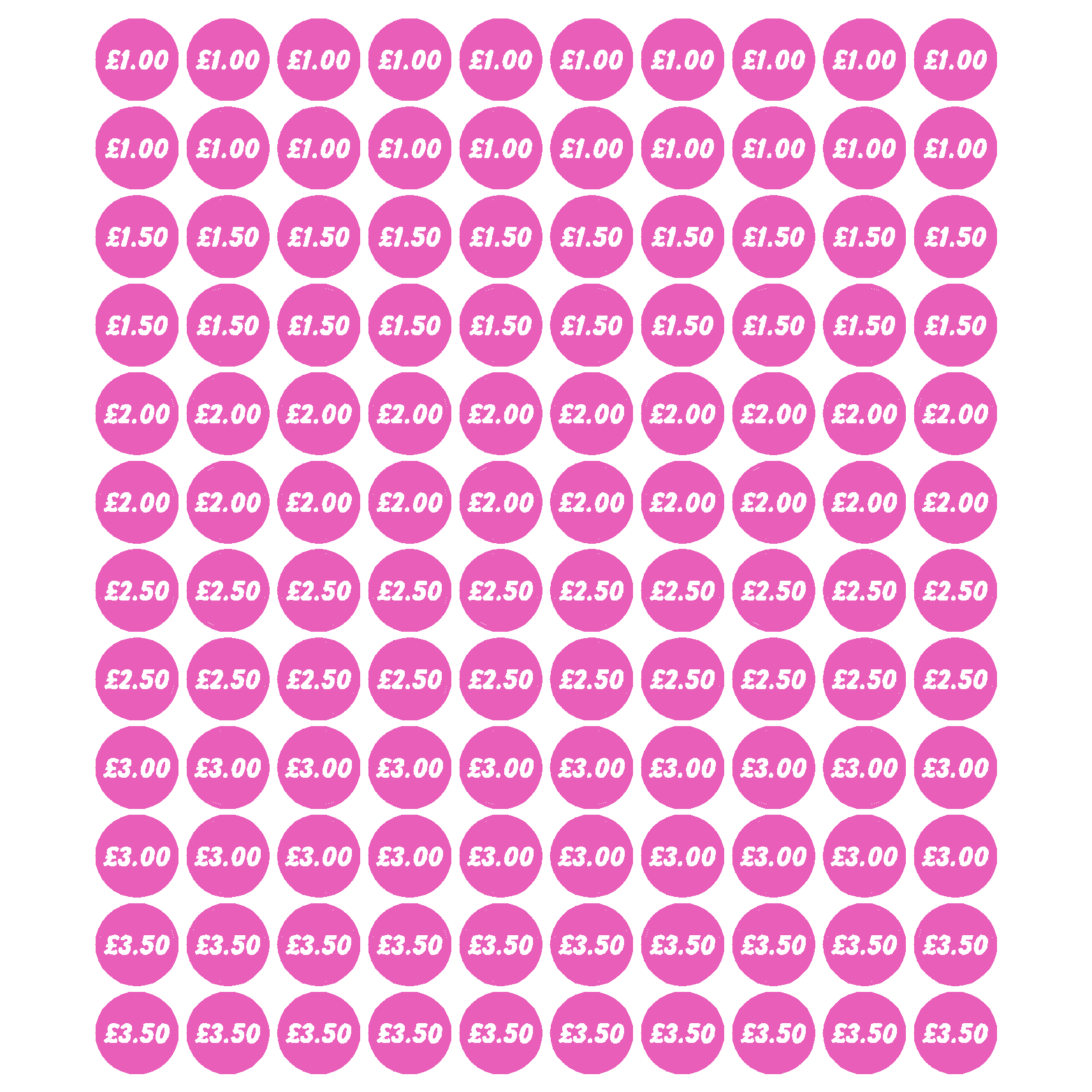 Pink Price Stickers - Catering Signs UK